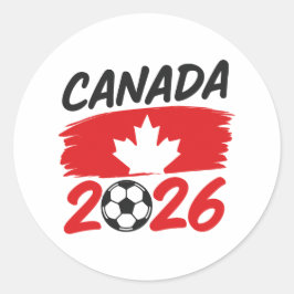 Pegatina Redonda Canada 2026 Soccer Fan Design with Maple Leaf