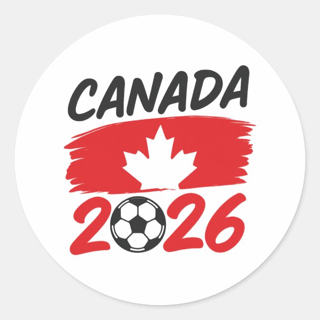 Pegatina Redonda Canada 2026 Soccer Fan Design with Maple Leaf (Anverso)