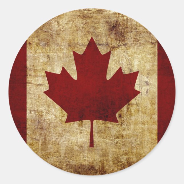 Pegatina Redonda Canadá / bandera grungeada (Anverso)
