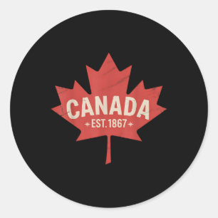 Pegatina Redonda Canadá Est. 1867 Hoja de Arce Retro Vintage Canadá