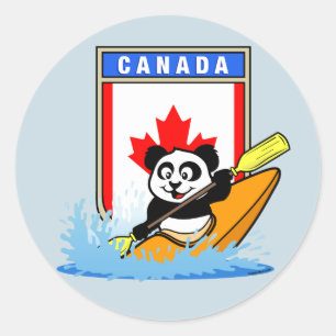 Pegatina Redonda Canada Kayaking Panda
