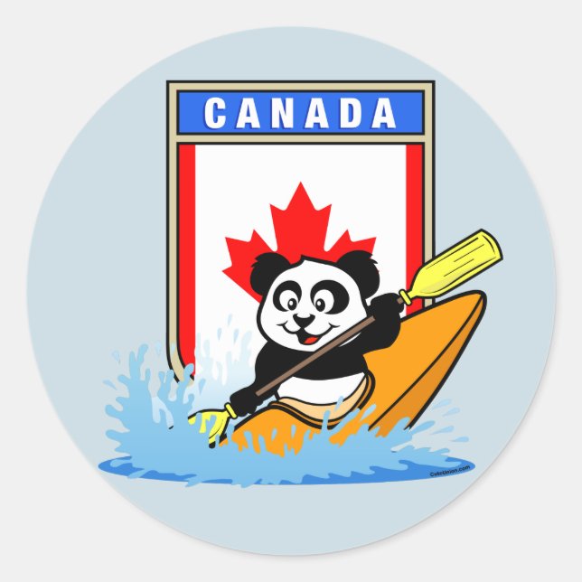 Pegatina Redonda Canada Kayaking Panda (Anverso)