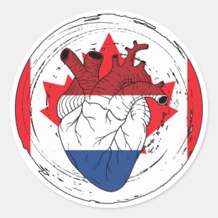 Pegatina Redonda Canadá Koningsdag Holandés Corazón holandés
