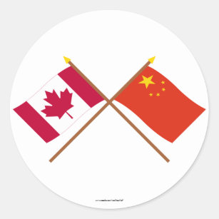 Pegatina Redonda Canadá y bandera cruzada República Popular China