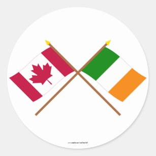 Pegatina Redonda Canadá y banderas cruzadas Irlanda