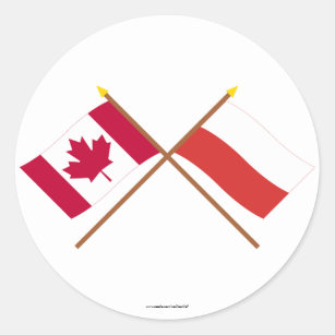 Pegatina Redonda Canadá y banderas cruzadas Polonia