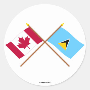 Pegatina Redonda Canadá y banderas cruzadas St Lucia