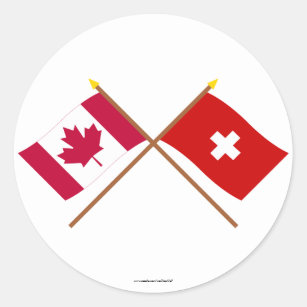 Pegatina Redonda Canadá y banderas cruzadas Suiza