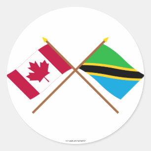 Pegatina Redonda Canadá y banderas cruzadas Tanzania