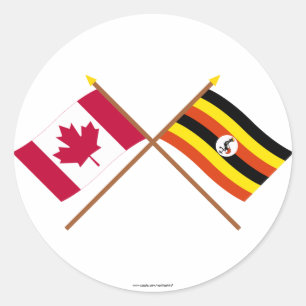 Pegatina Redonda Canadá y banderas cruzadas Uganda