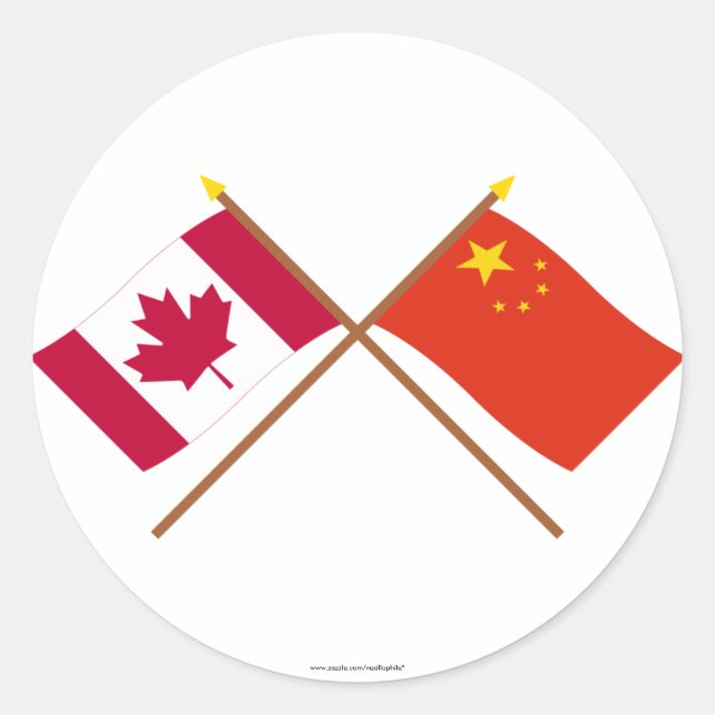 Pegatina Redonda Canadá y República Popular China cruzan la bandera (Anverso)