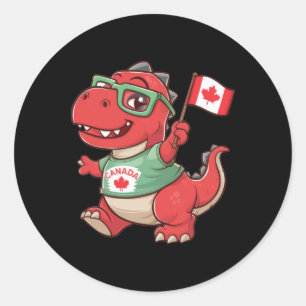 Pegatina Redonda Canadiense Bandera divertida Red Dinosaur Toddler