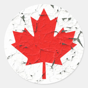 Pegatina Redonda Canadiense Red Maple Leaf CANADA Peeling Paint