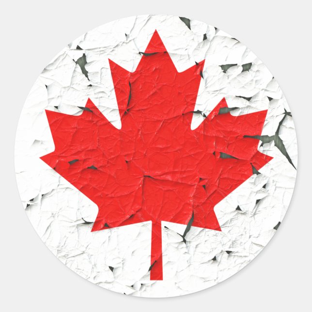 Pegatina Redonda Canadiense Red Maple Leaf CANADA Peeling Paint (Anverso)