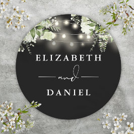 Pegatina Redonda Canales Iluminan Floral Black And White Wedding Fa