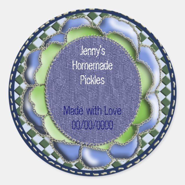 Pegatina Redonda canalización de denim rosette (Anverso)