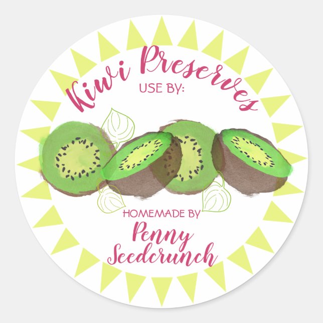Pegatina Redonda Canalización personalizada de frutas kiwi en rodaj (Anverso)
