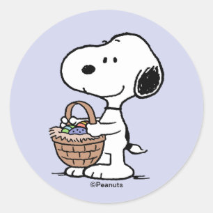 Pegatina Redonda Canasta de Pascua de Snoopy