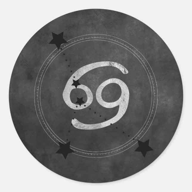 Pegatina Redonda Cáncer Cangrejo Estrella de zodiaco plata negra (Anverso)