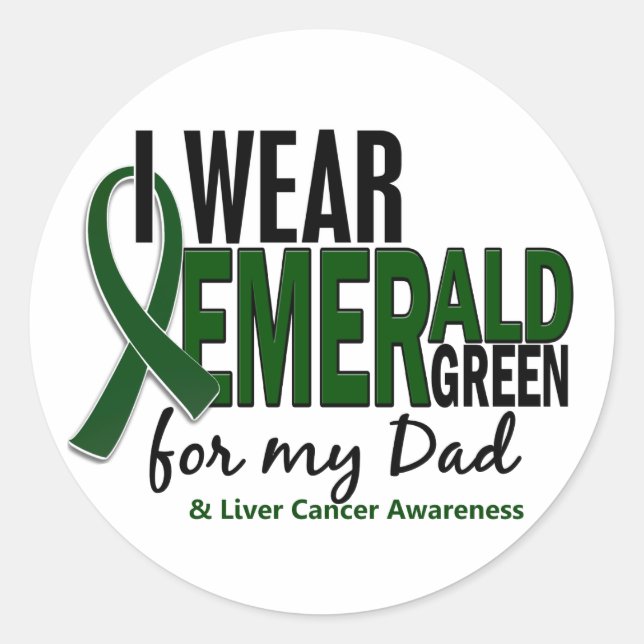 Pegatina Redonda Cáncer De Hígado Que Uso Verde Esmeralda Para Mi P (Anverso)