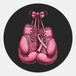Pegatina Redonda Cáncer de mama Boxeo Guante Cinta rosa Conciencia 