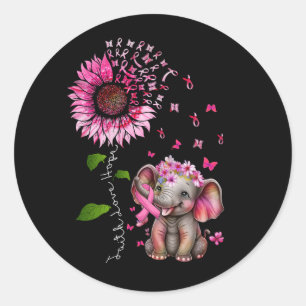 Pegatina Redonda Cáncer De Mama Cute Elefante Con Sunflower Y Pin
