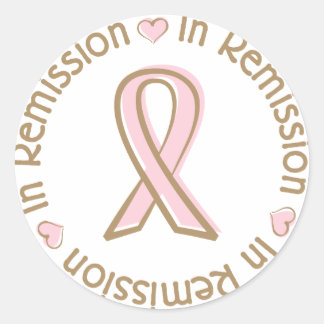 Pegatina Redonda Cáncer De Mama De Cinta Rosa En Remisión