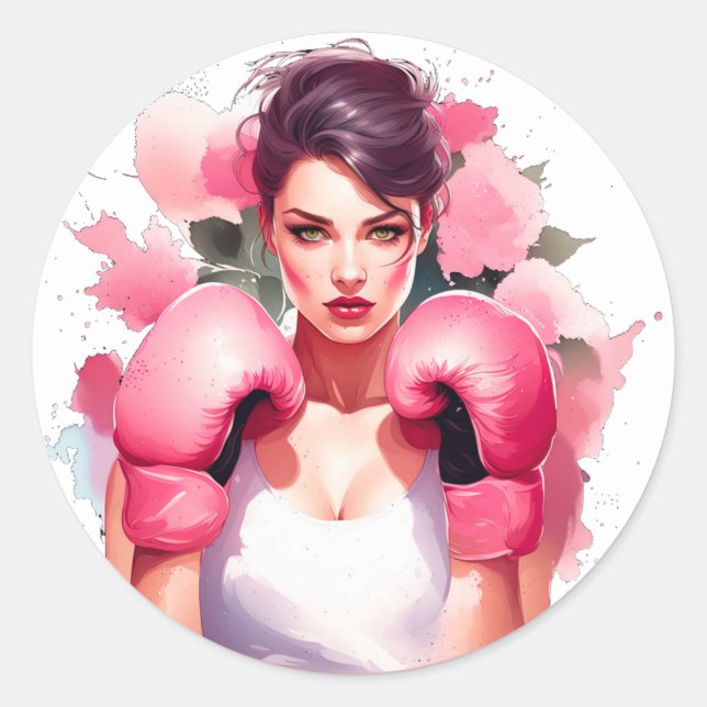 Pegatina Redonda Cáncer de Mama Floral Rosa y Bonito (Anverso)