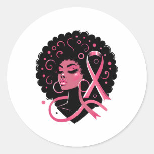 Pegatina Redonda Cáncer de mama Mujeres afroamericanas de raza negr