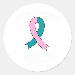 Pegatina Redonda Cáncer De Mama Ovárico De Cinta Rosa Y Verde azula