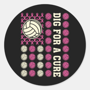 Pegatina Redonda Cáncer De Mama Rosa De Voleibol De Cure