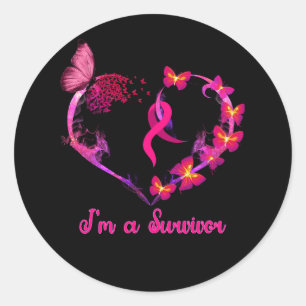 Pegatina Redonda Cáncer de mama Soy un sobreviviente del corazón de