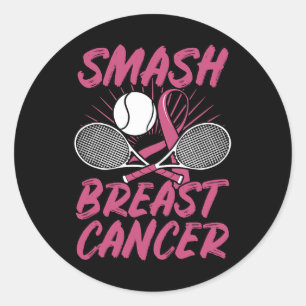 Pegatina Redonda Cáncer De Mama Tennis Ll Racket Cinta Rosa Mamogr