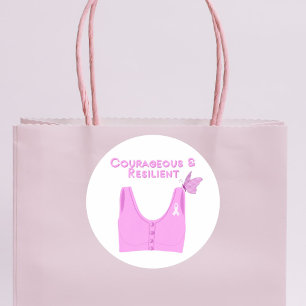 Pegatina Redonda Cáncer de Mama valiente y resistente