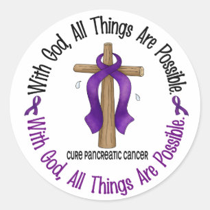 Pegatina Redonda Cáncer de páncreas con CRUZ DE DIOS 1