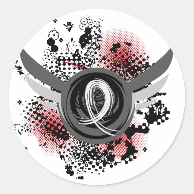 Pegatina Redonda Cáncer De Pulmón De Pearl Ribbon Y Alas (Anverso)