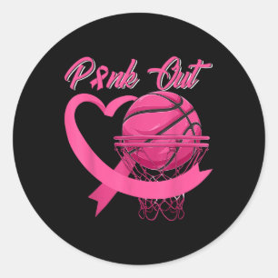 Pegatina Redonda Cáncer de seno rosado Cinta rosada Corazón y Bas