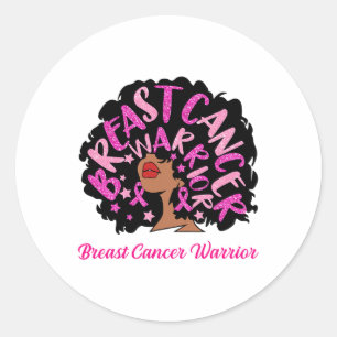 Pegatina Redonda Cáncer Guerrero Reina Mujer Negra Cinta Rosa Octob