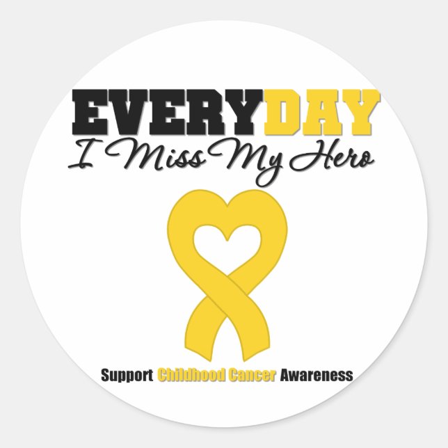 Pegatina Redonda Cáncer infantil cada día que extraño a mi héroe (Anverso)