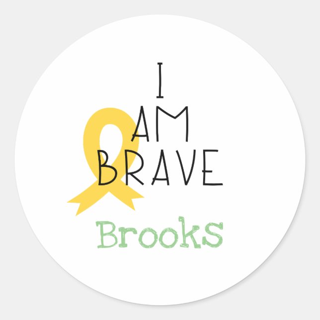 Pegatina Redonda cáncer infantil. Soy valiente.Pegatina de nombres  (Anverso)