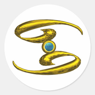 Pegatina Redonda CÁNCER Oro Zodiac Rótulo de cumpleaños Jewel