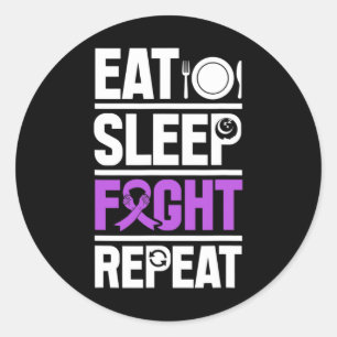 Pegatina Redonda Cáncer Pancreático Eat Sleep Fight Purple Ribbon