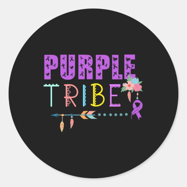 Pegatina Redonda Cáncer pancreático Tribu púrpura Sensibilización d (Anverso)