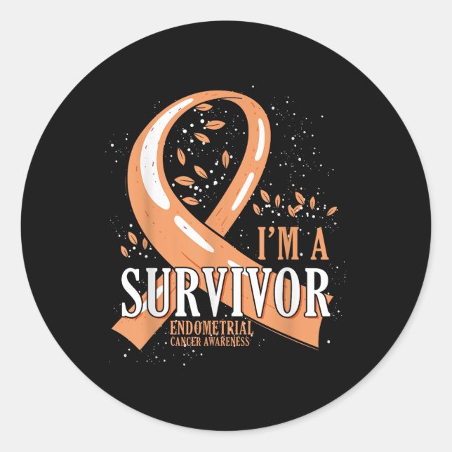 Pegatina Redonda Cancer Survivor Peach Ribbon Endometrial Cancer Aw (Anverso)