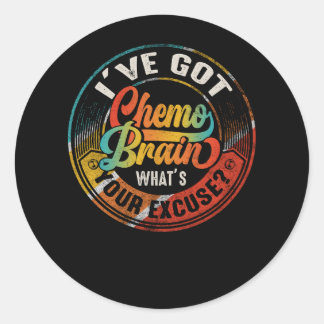 Pegatina Redonda Cáncer Tengo Cerebro Químico ¿Cuál es tu excusa?