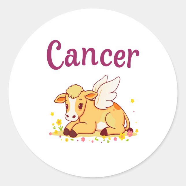 Pegatina Redonda Cáncer Zodiac Cow Png, Cáncer curado (Anverso)