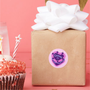 Pegatina Redonda Cáncer Zodiac Pastel Corazón Pastel de Cumpleaños