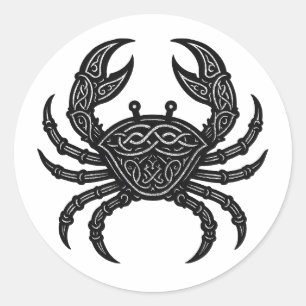 Pegatina Redonda Cáncer — Zodiaco Cangrejo Tinta Embrujada