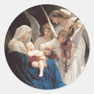 Pegatina Redonda Canción de ángeles, William-Adolphe Bouguereau