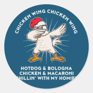 Pegatina Redonda Canción de la camiseta del ala de pollo con ala de